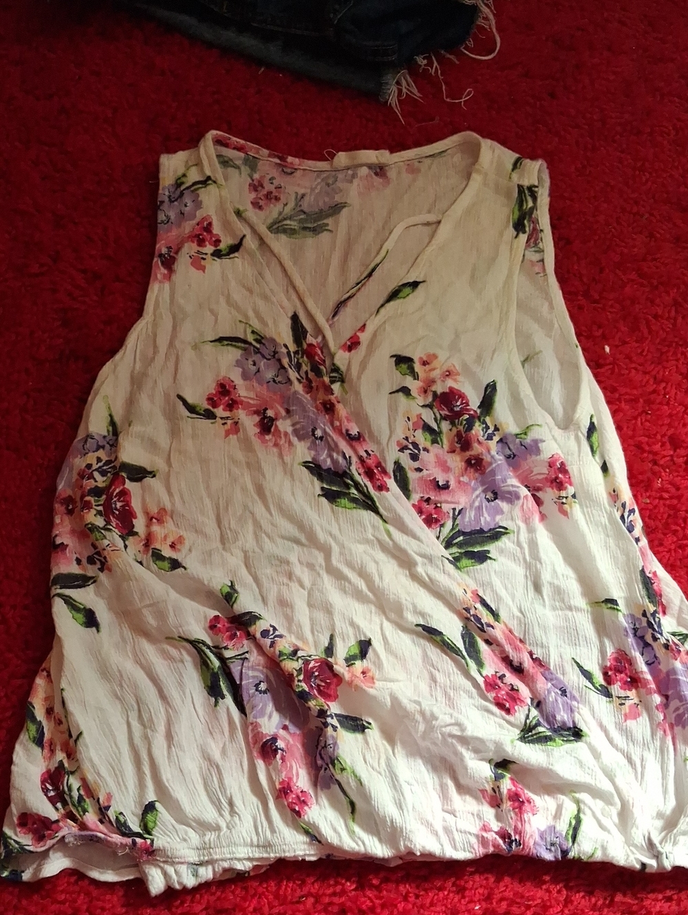 twenty second White Floral Sleeveless Wrap Blouse with Pink & Purple Flowers